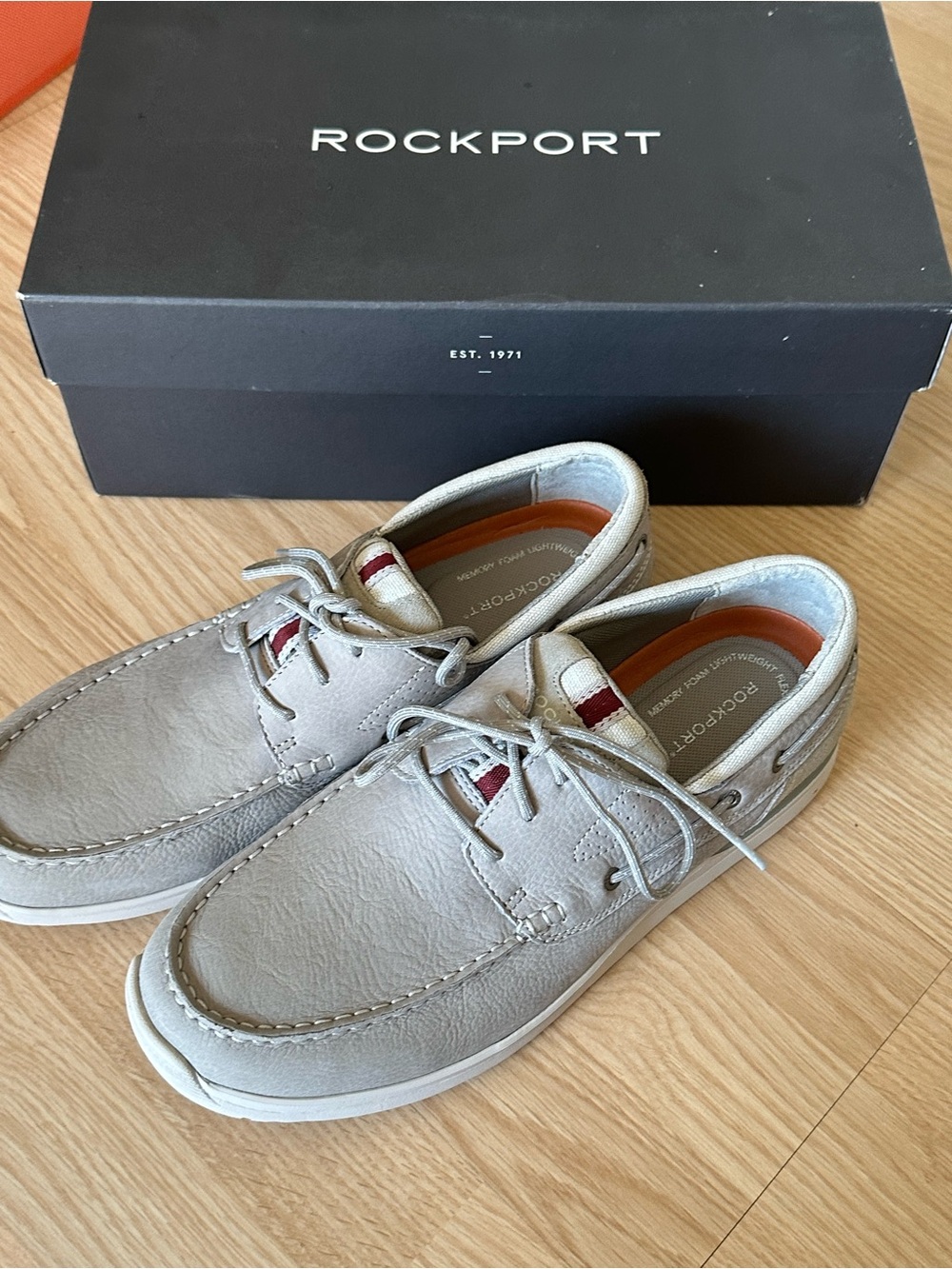 Rockport Langdon 3 Eye Ox Men’s Boat Shoes Light Grey Leather Size 12 M